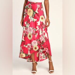Lulus Floral Maxi Skirt XL NWT Pink High Low Wedding Guest